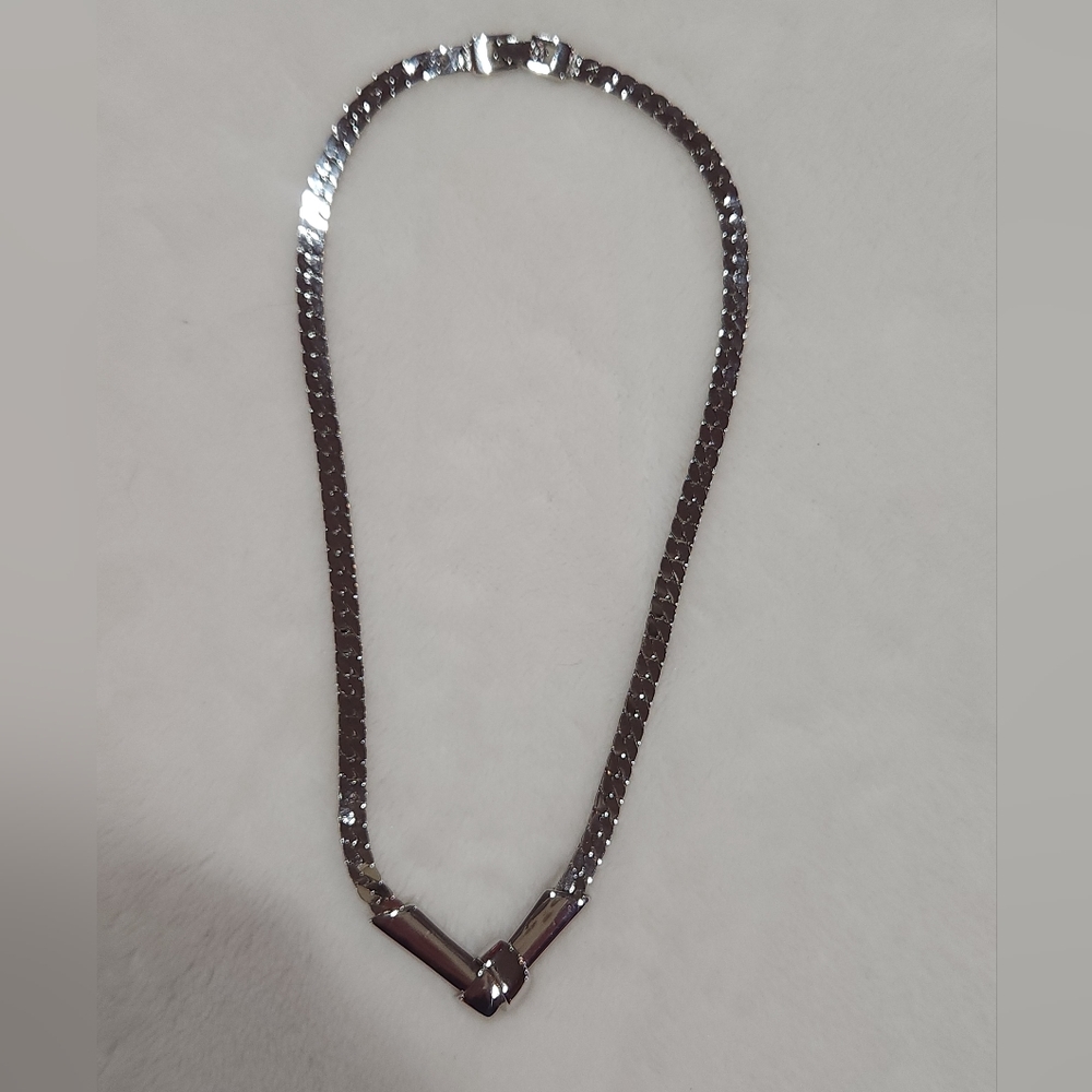 Monet Herringbone Silver Tone Necklace with Knot Detail